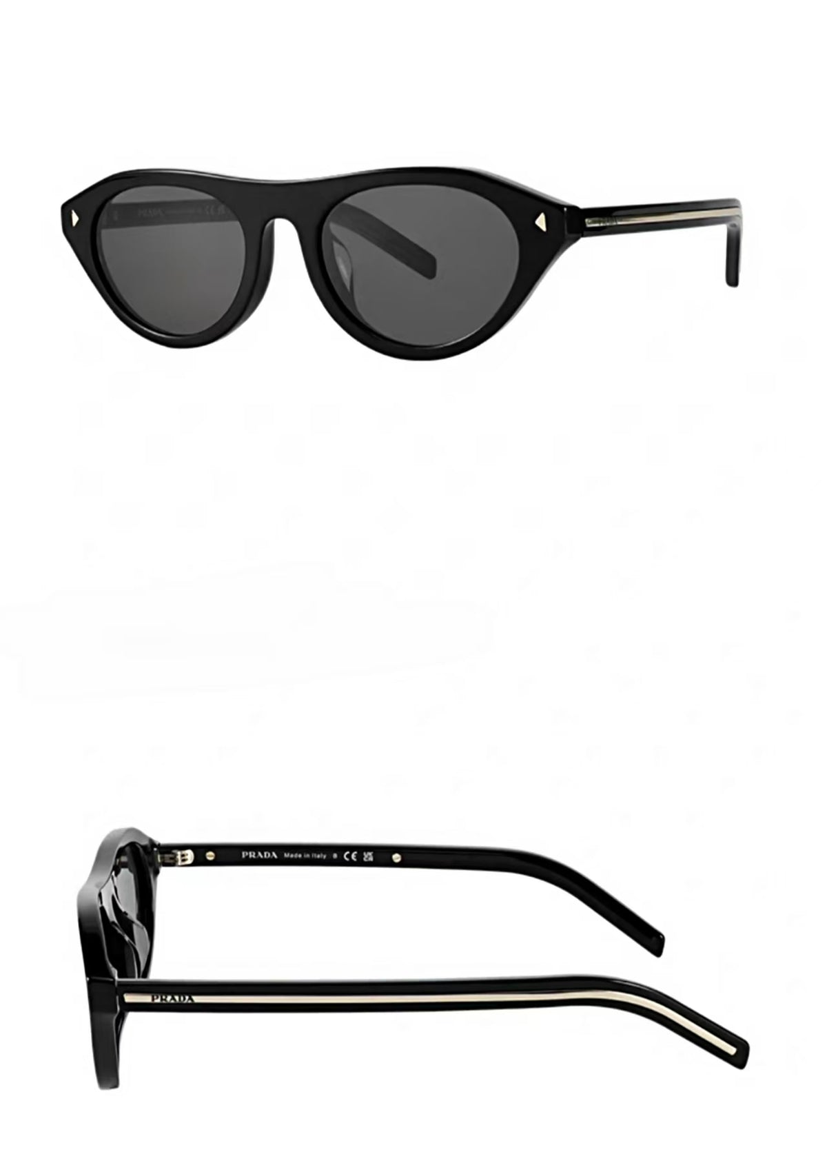 Black Prada Women's Acetate Cat-Eye Sunglasses, front and side profile product views