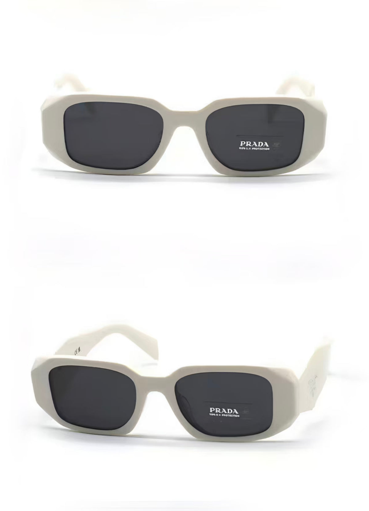 White unisex acetate rectangle sunglasses, detail-01 view