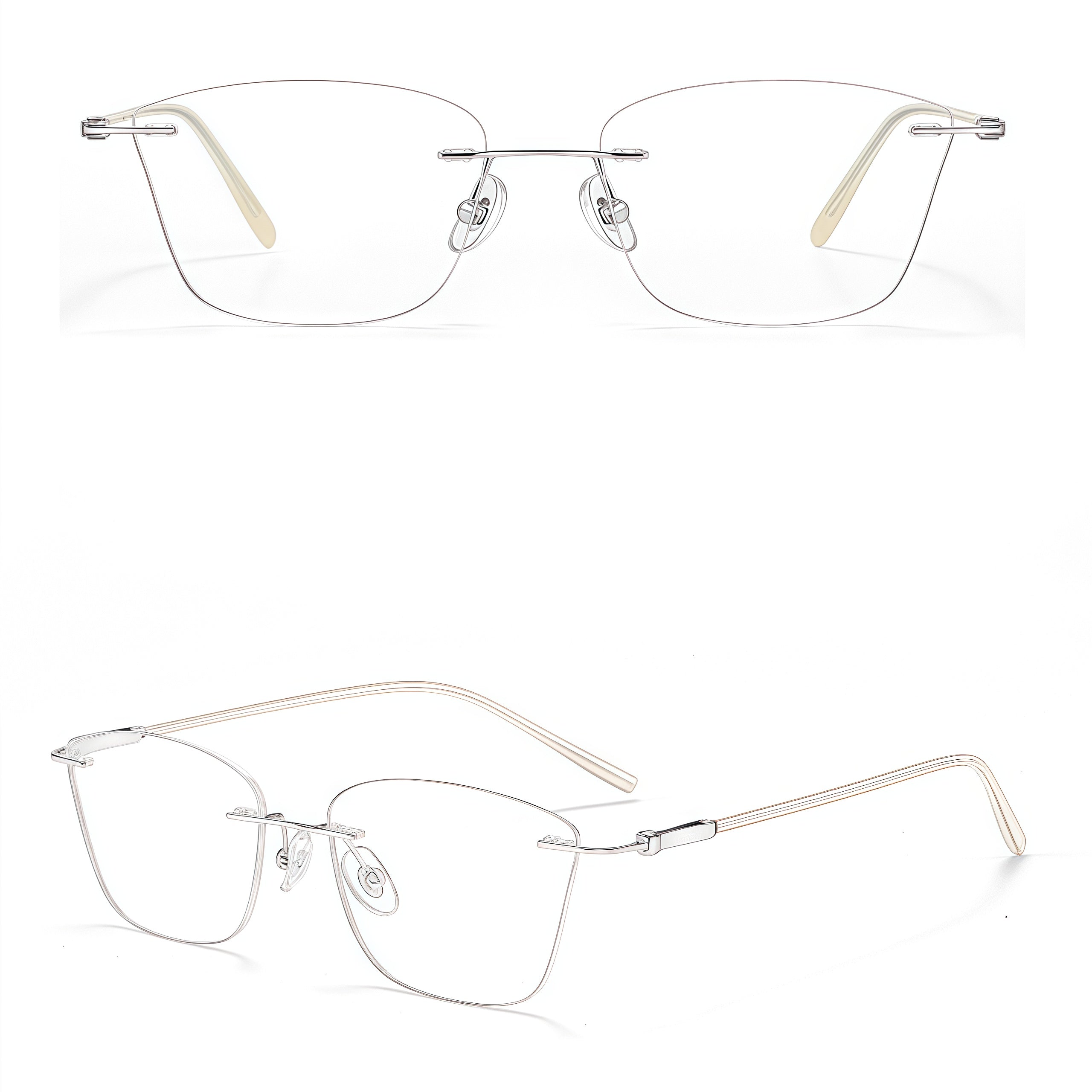 Gold women's square pure titanium rimless glasses, product view