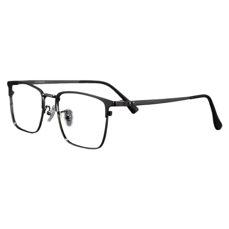Black/Gunmetal rectangular semi-rimless eyeglass frame, product view
