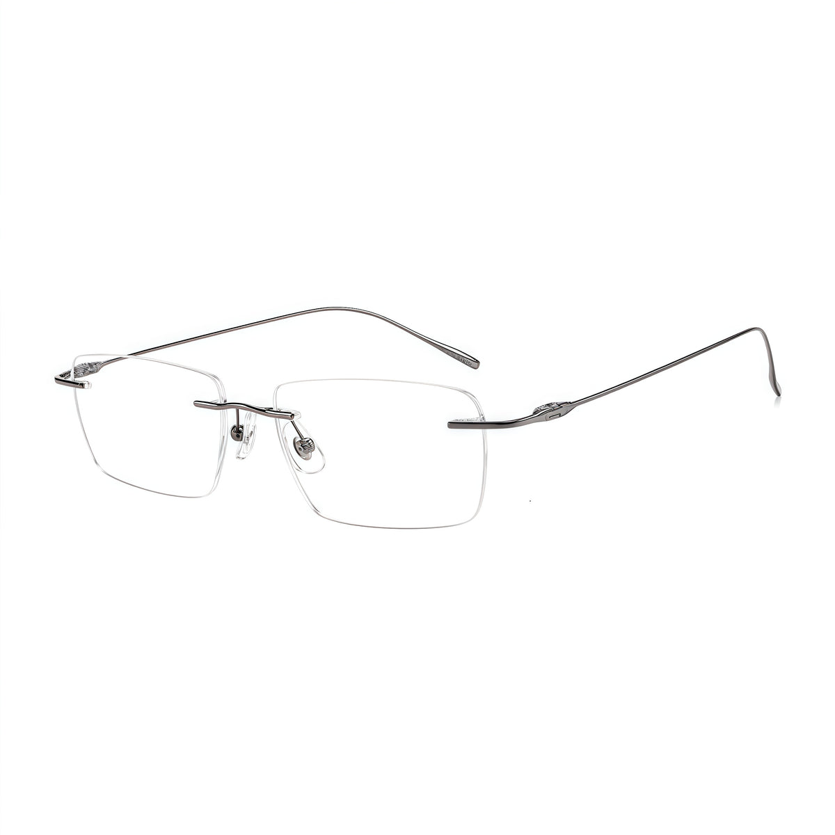Gunmetal unisex titanium rimless sculpted-hinge glasses, 45-degree product view