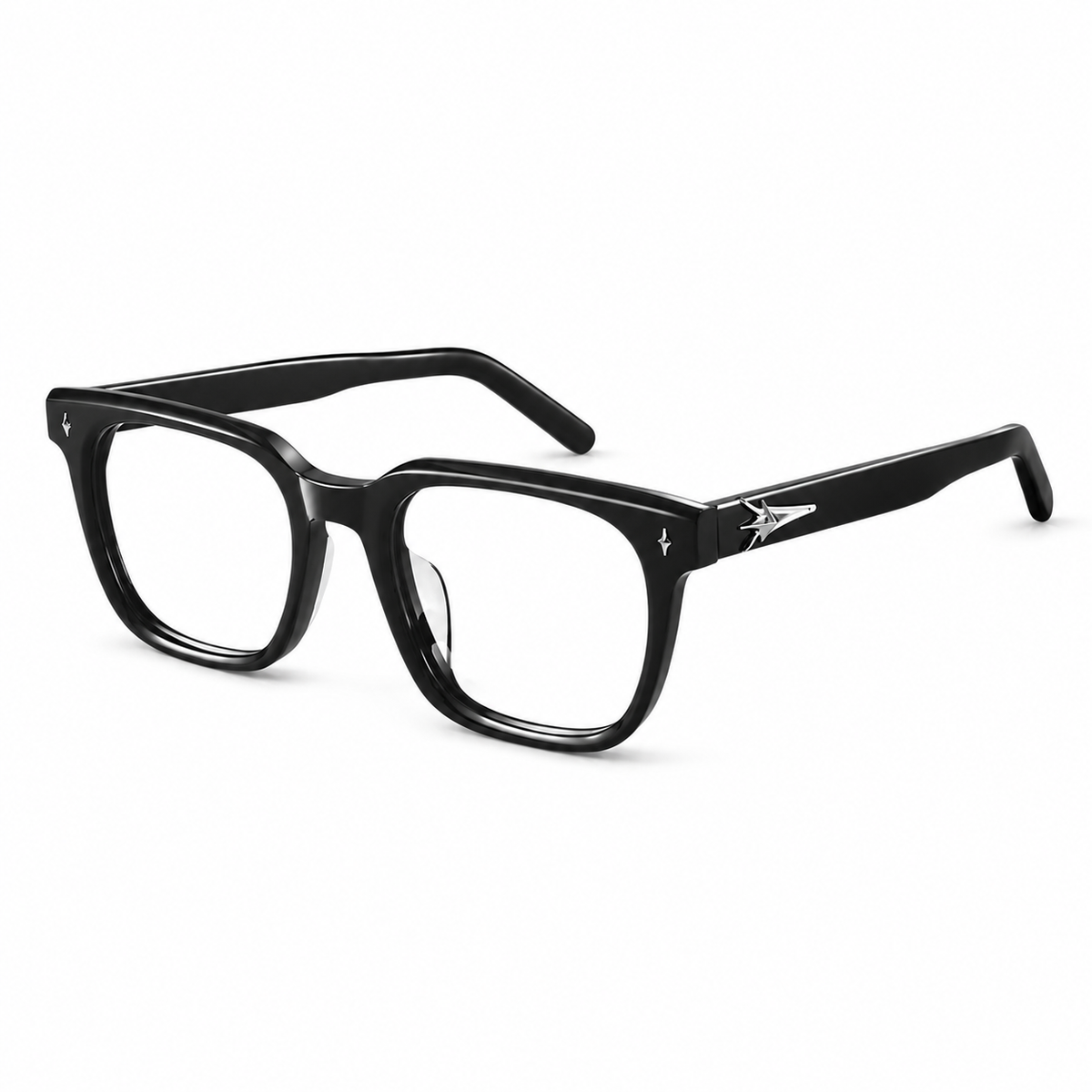 Black acetate retro soft-square full-rim glasses, 45-degree product view