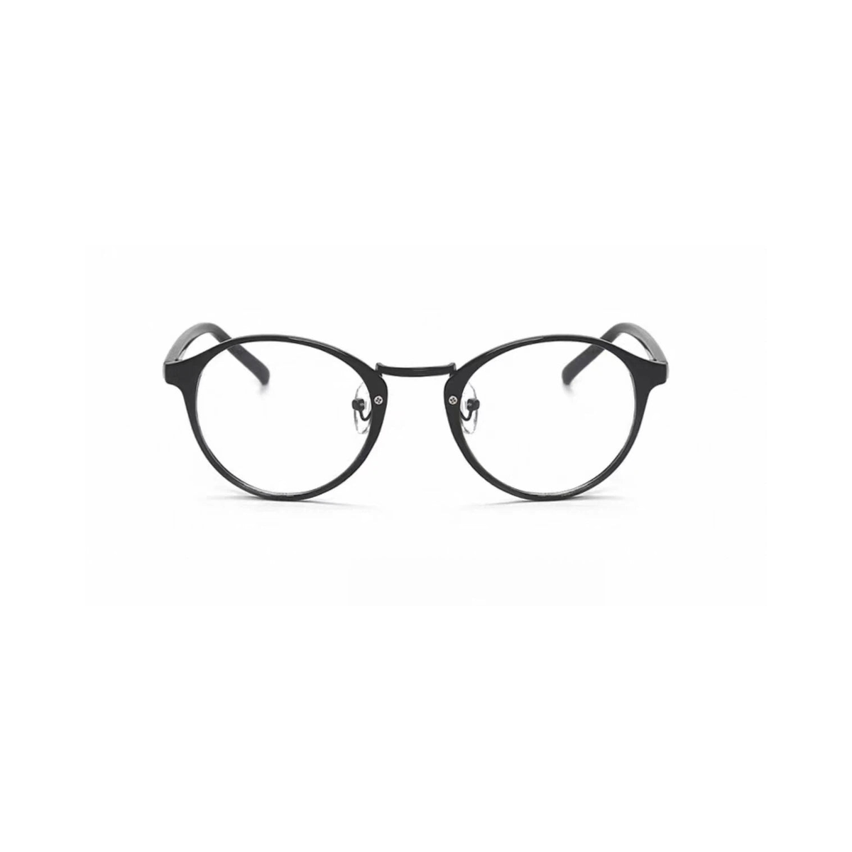 Black ultra-light round full-rim eyeglass frame, front product view