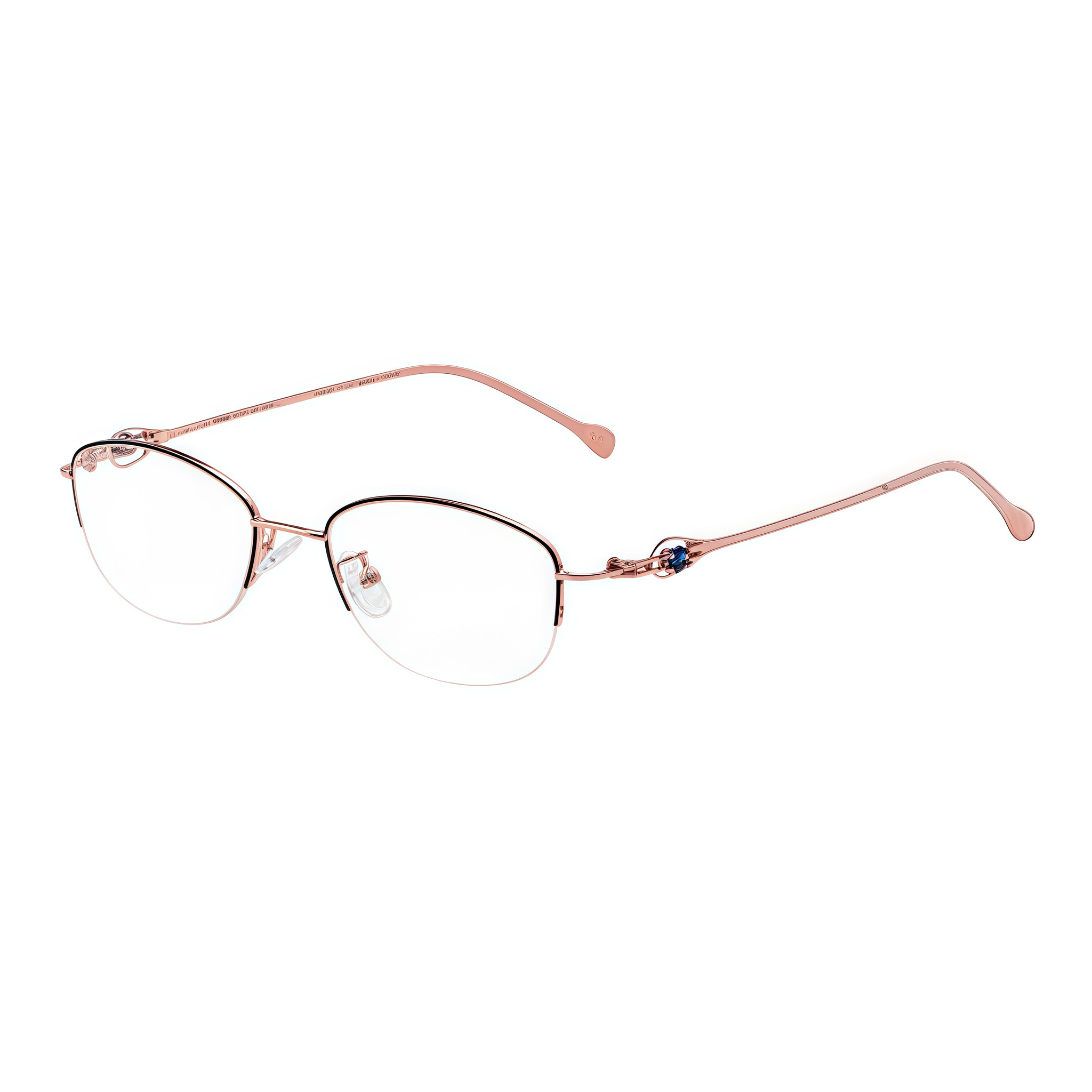 Black/Gold alloy semi-rimless glasses, 45-degree product view