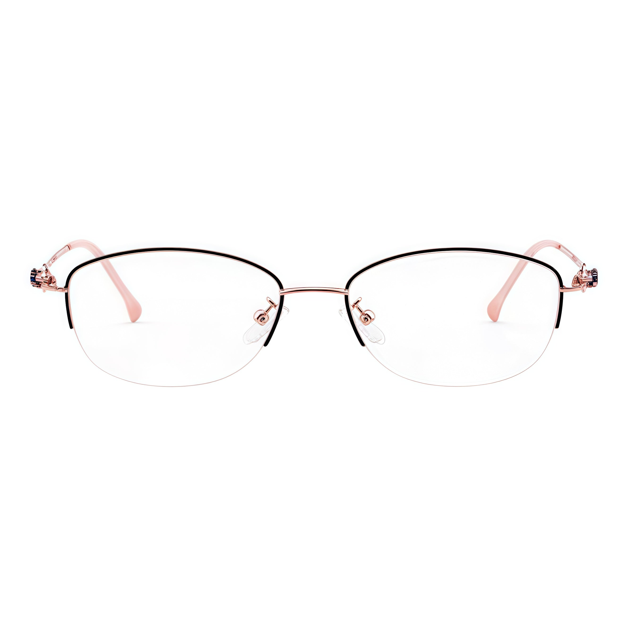Black/Gold alloy semi-rimless glasses, front product view