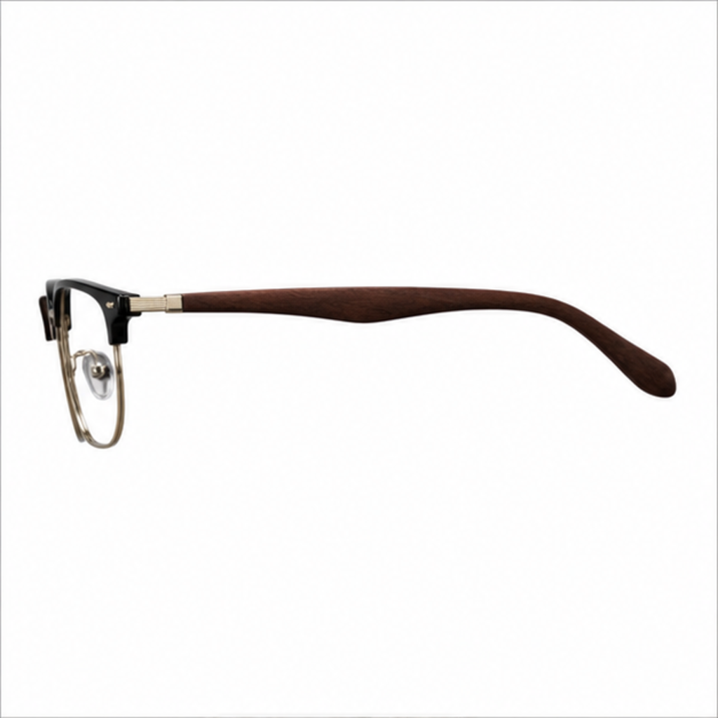 Black/Gold men's vintage TR and alloy semi-rimless glasses, side-profile product view
