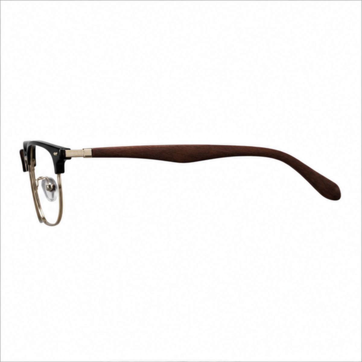 Black/Gold men's vintage TR and alloy semi-rimless glasses, side-profile product view