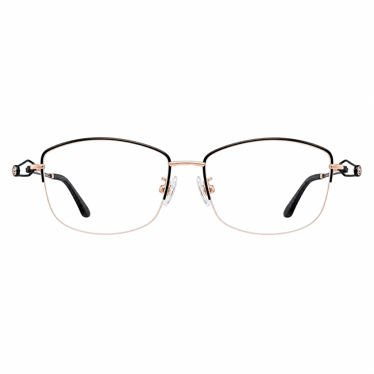 Black/Gold pure titanium semi-rimless glasses, front product view