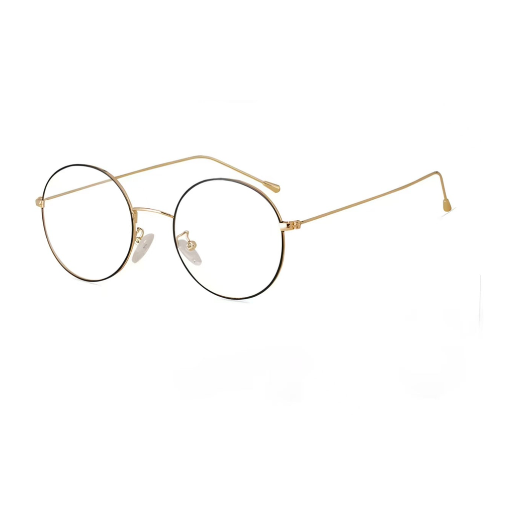 Black & Gold retro slim alloy round full-rim frame, 45-degree product view