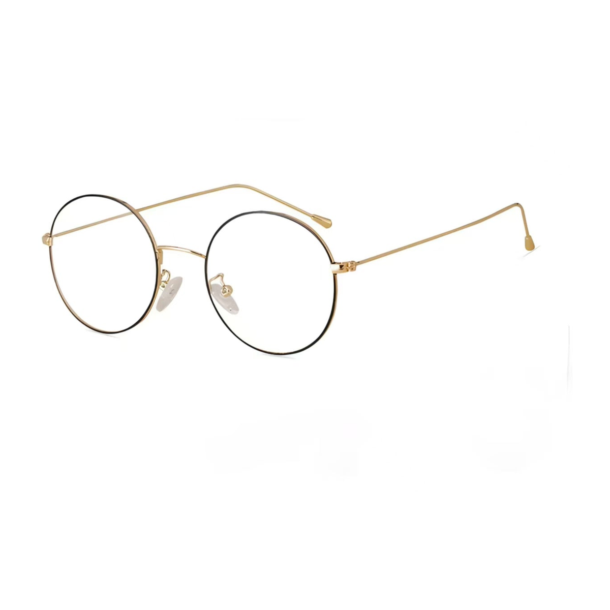 Black & Gold retro slim alloy round full-rim frame, 45-degree product view