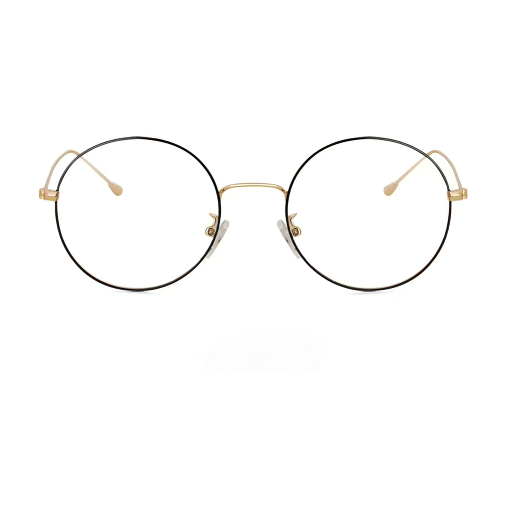 Black & Gold retro slim alloy round full-rim frame, front product view