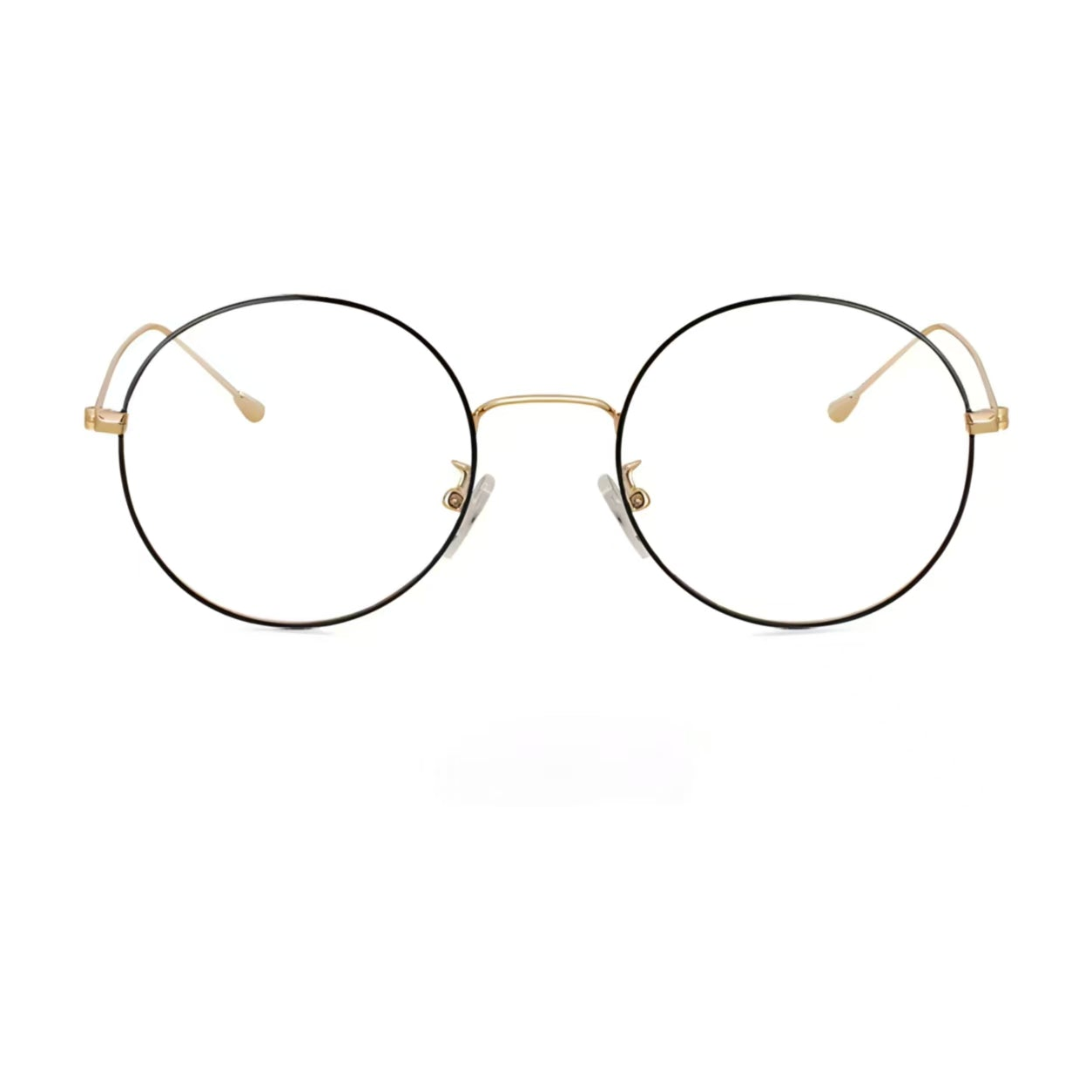 Black & Gold retro slim alloy round full-rim frame, front product view
