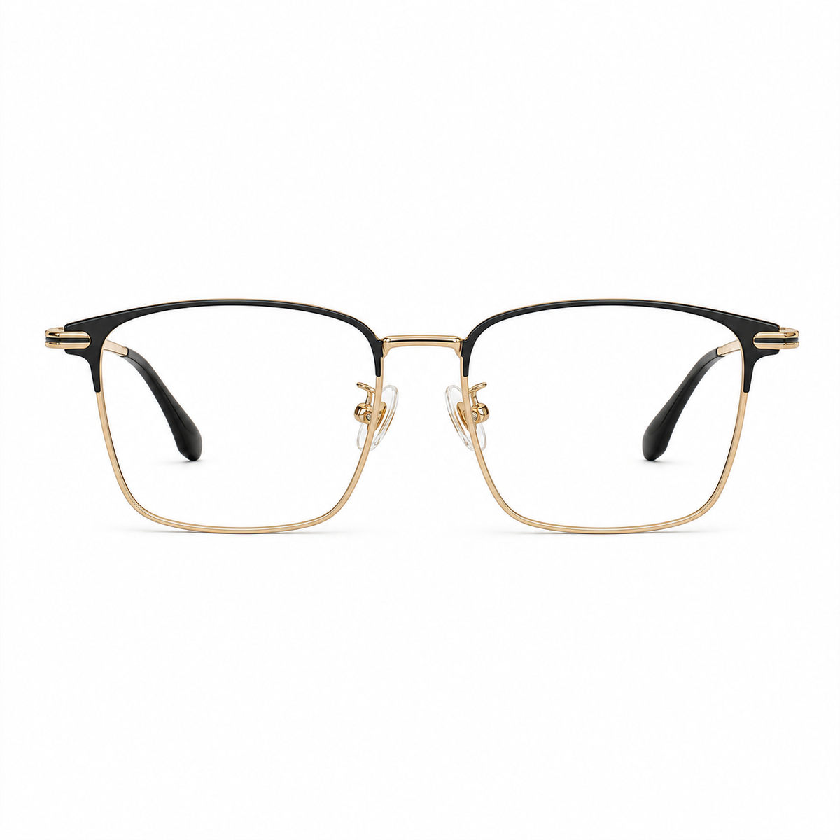 Black/Gold semi-titanium semi-rimless glasses, front product view