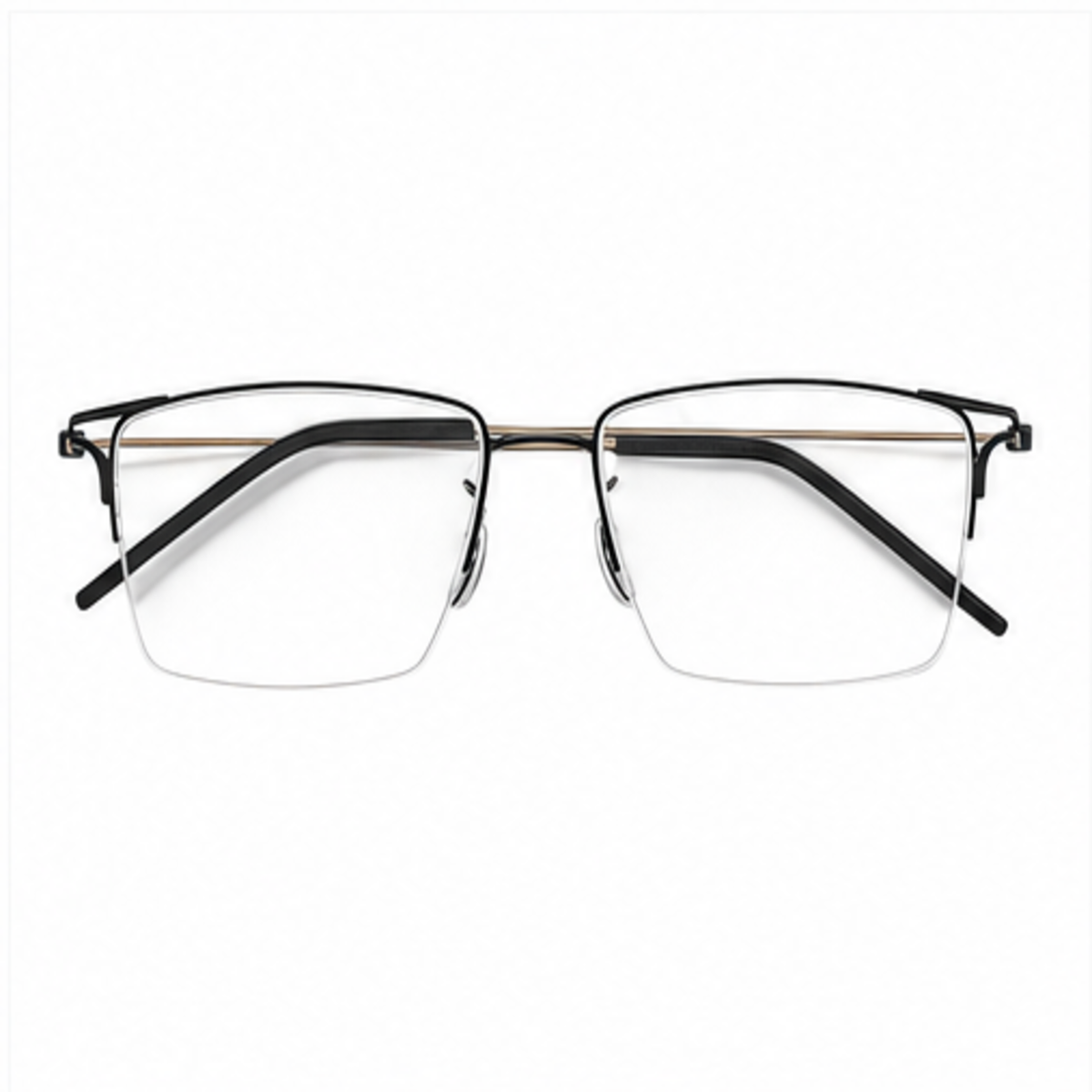 Black/Gold unisex titanium semi-rimless glasses, front product view