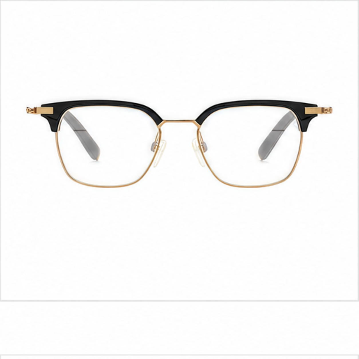 Black/Gold unisex vintage classic pure titanium semi-rimless glasses, front product view