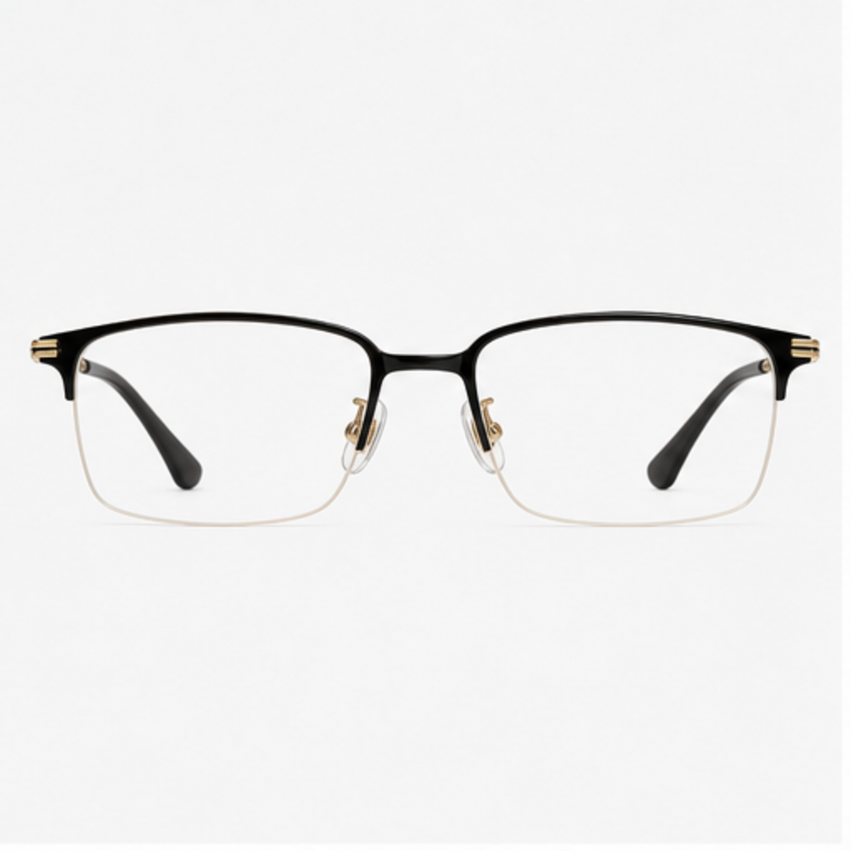 Black/Gold vintage classic pure-titanium semi-rimless glasses, front product view