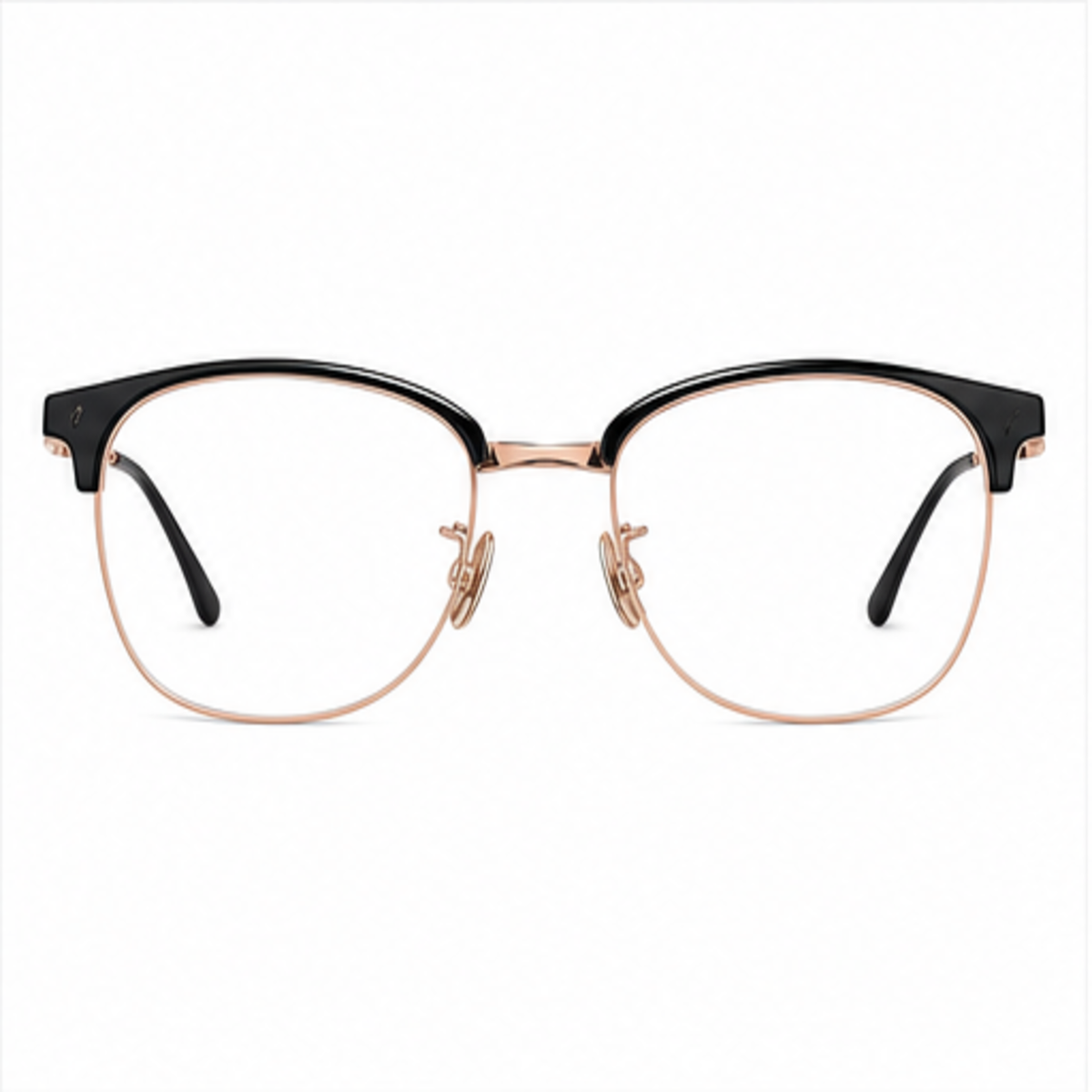 Black/Gold unisex vintage TR-and-titanium semi-rimless glasses, front product view