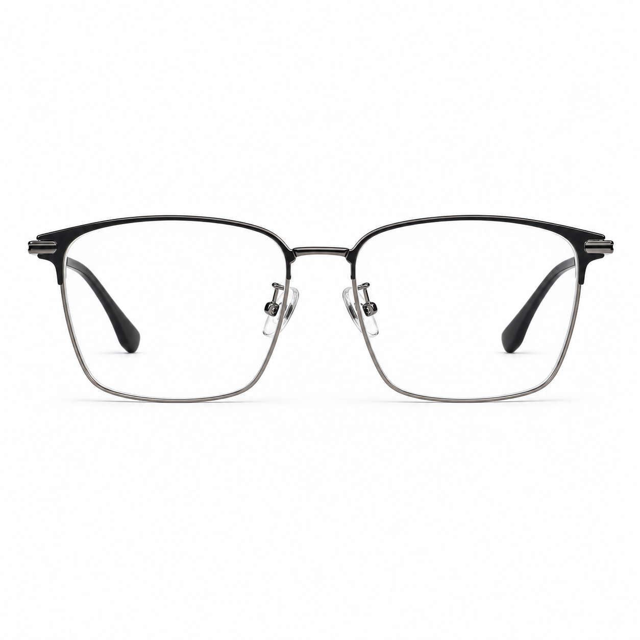 Black/Gunmetal semi-titanium semi-rimless glasses, front product view
