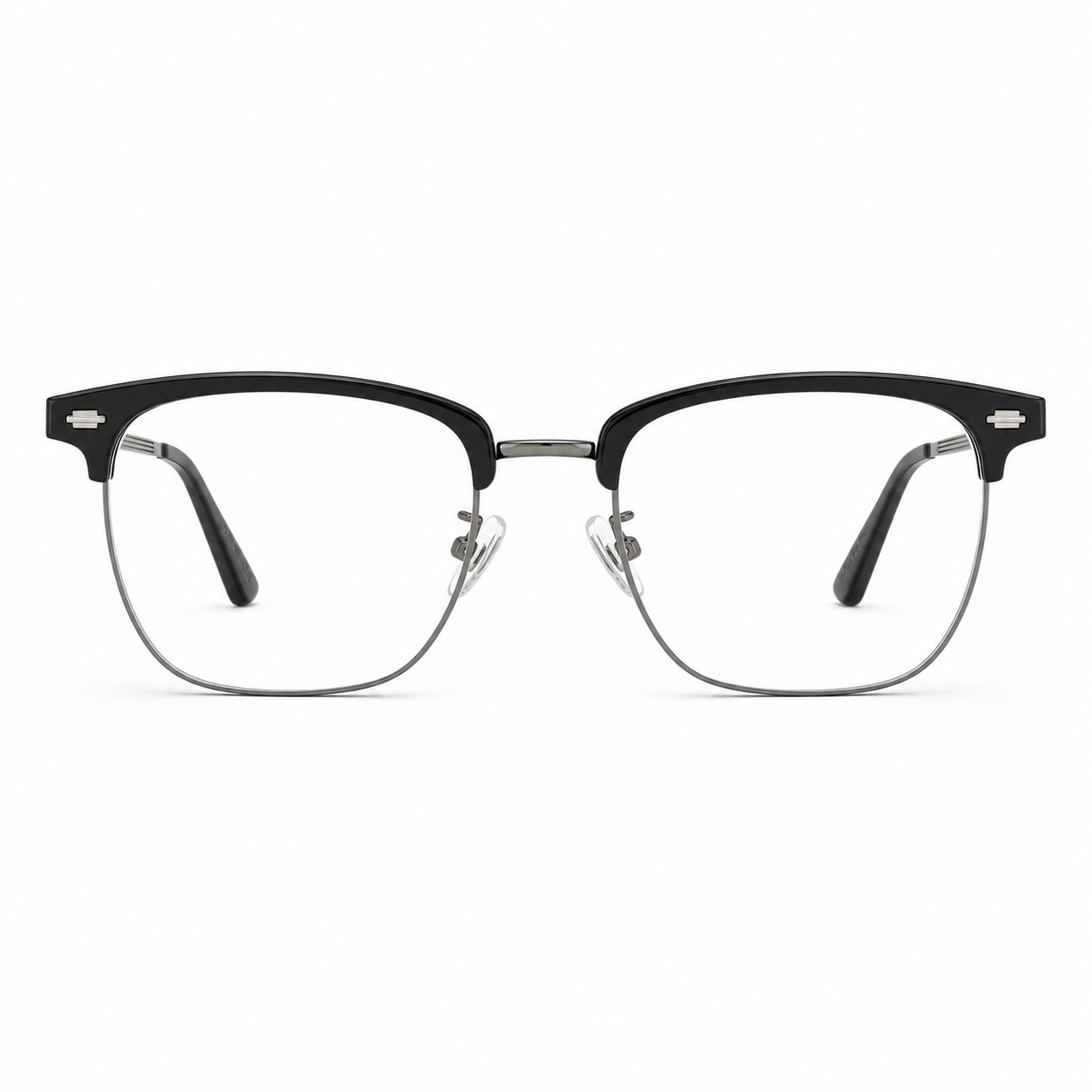 Black/Gunmetal TR brow semi-rimless glasses, front product view