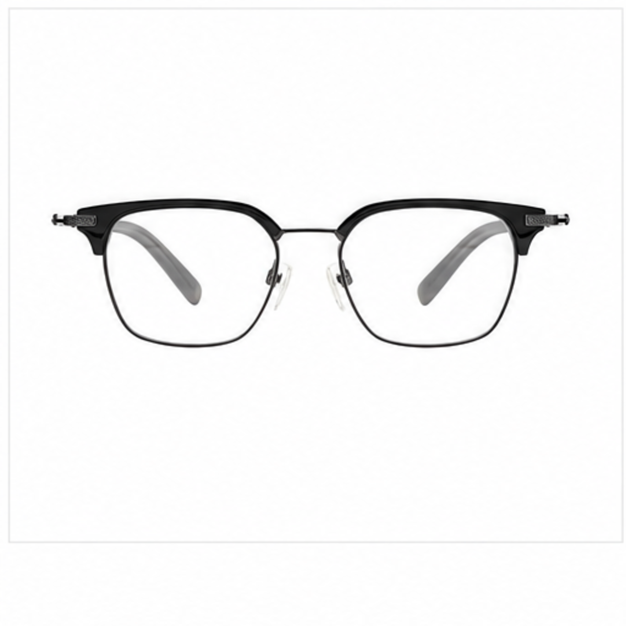 Black/Gunmetal unisex vintage classic pure titanium semi-rimless glasses, front product view