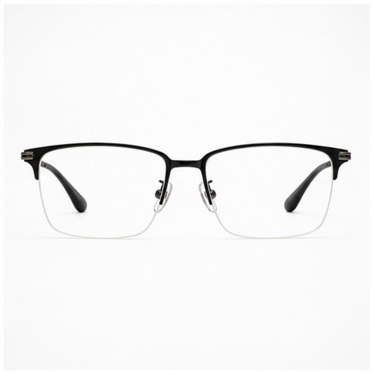 Black/Gunmetal vintage classic pure-titanium semi-rimless glasses, front product view