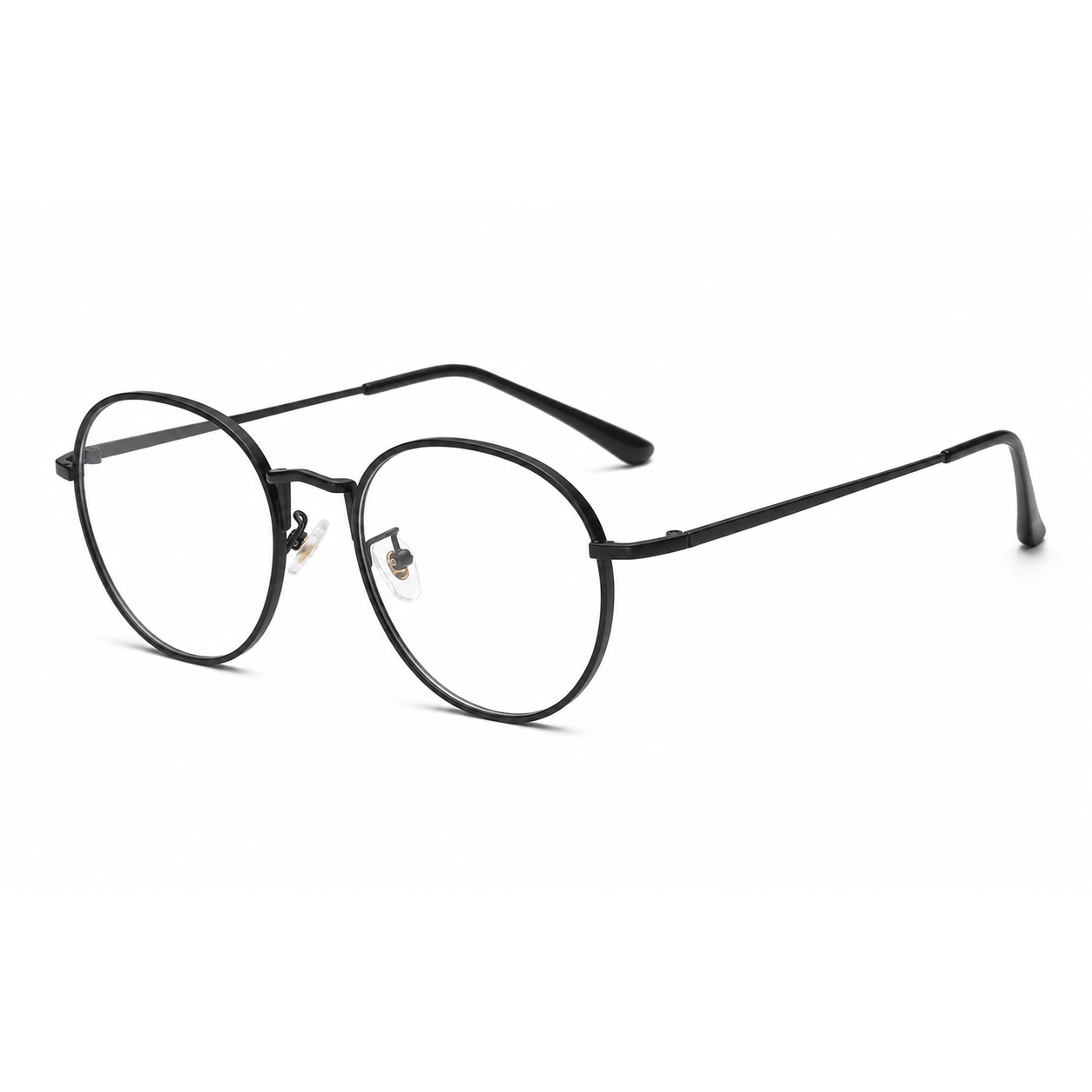 Black men's alloy near-round full-rim glasses, 45-degree product view