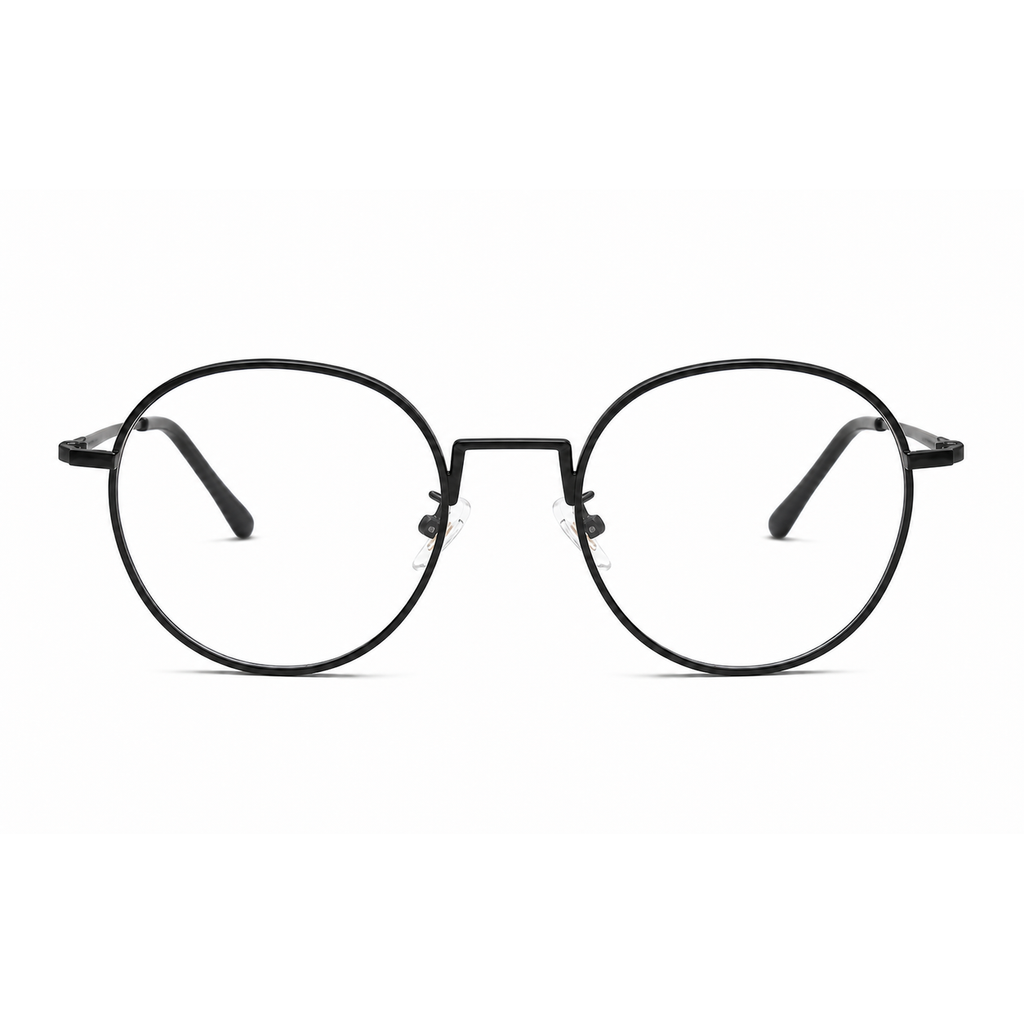 Black men's alloy near-round full-rim glasses, front product view