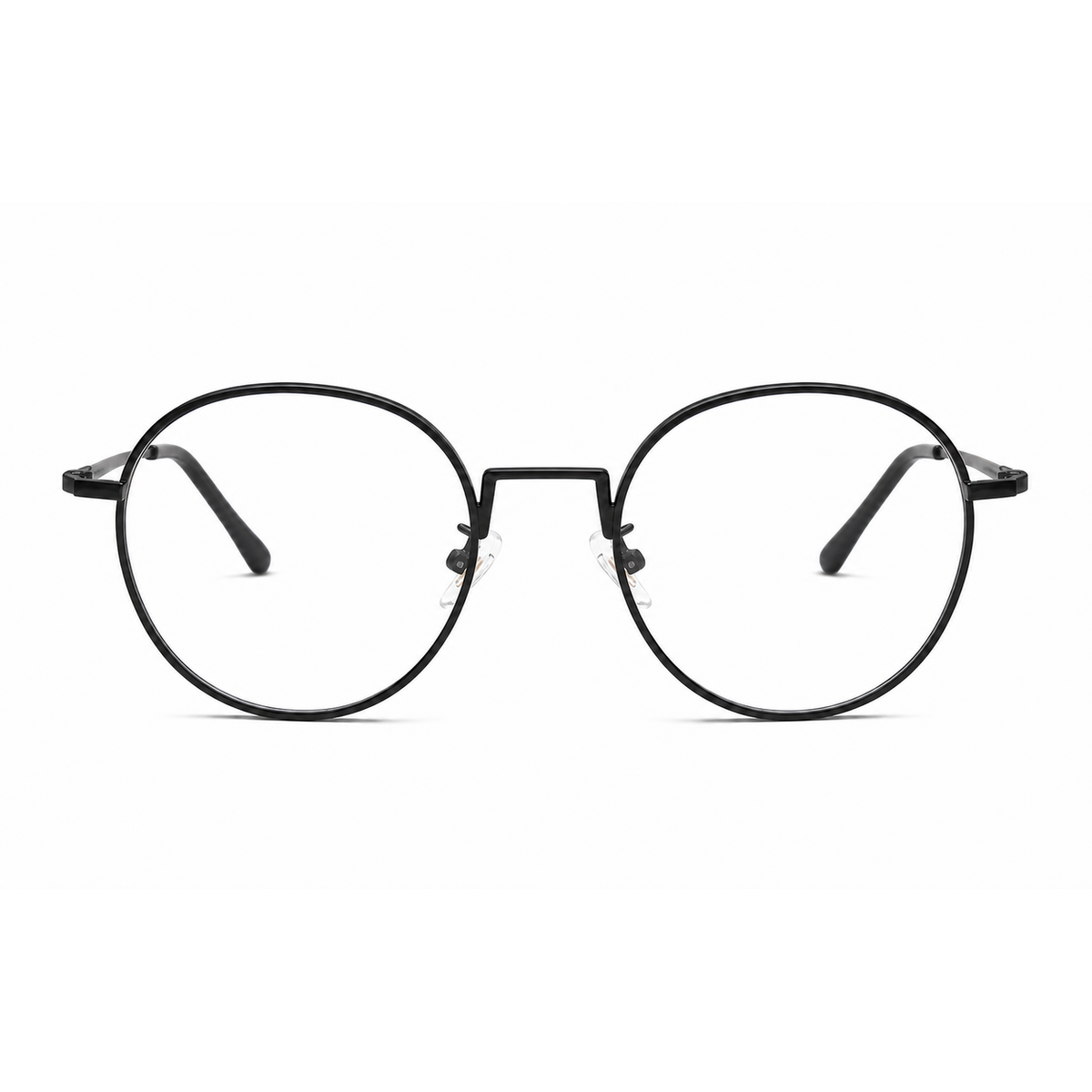 Black men's alloy near-round full-rim glasses, front product view
