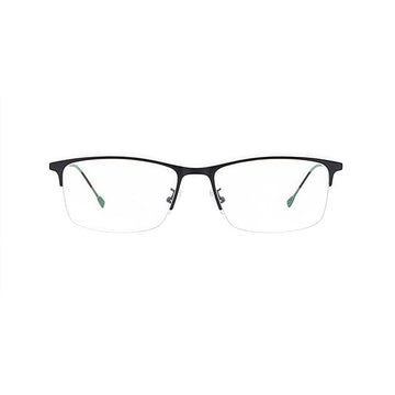 Black slim classic professional alloy semi-rimless glasses, front product view