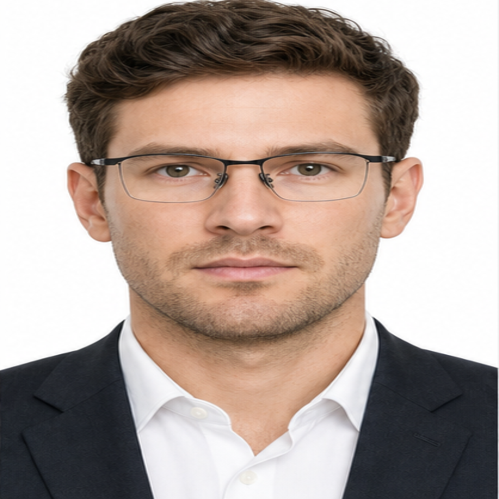 Black men's professional alloy semi-rimless glasses worn by an adult White Man