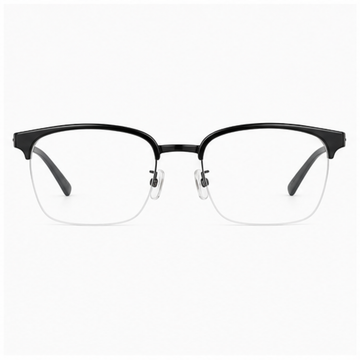 Black men's TR-and-titanium semi-rimless glasses, front product view