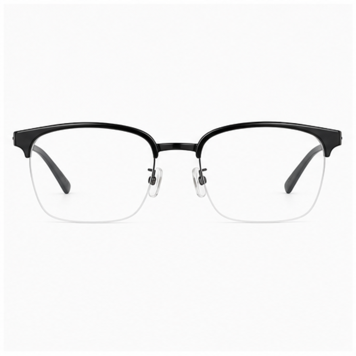Black men's TR-and-titanium semi-rimless glasses, front product view