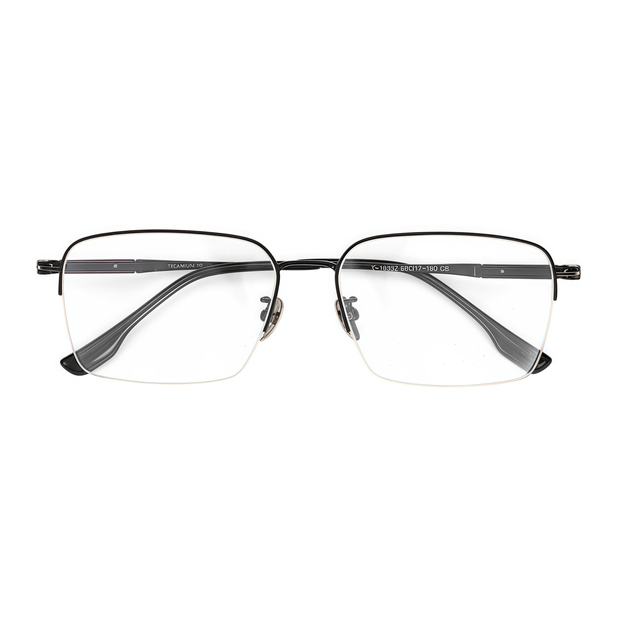 Black pure titanium semi-rimless glasses, front product view