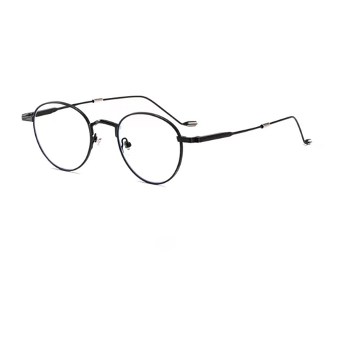 Black retro alloy round full-rim frame, 45-degree product view