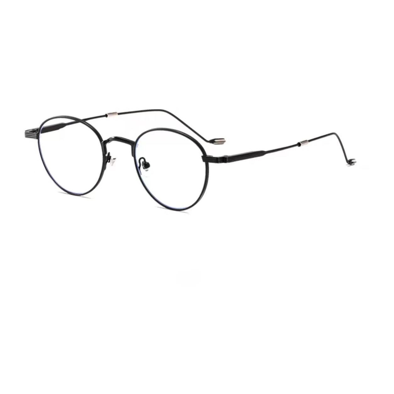 Black retro alloy round 47 mm full-rim frame, 45-degree product view
