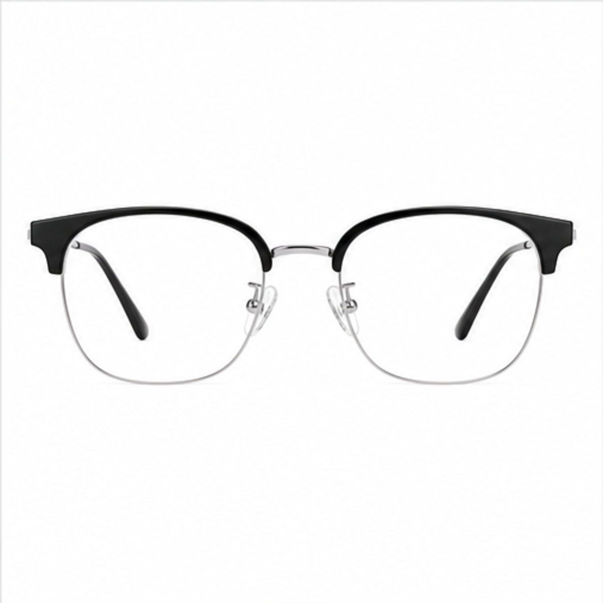 Black/Silver men's TR-and-titanium 53 mm semi-rimless glasses, front product view