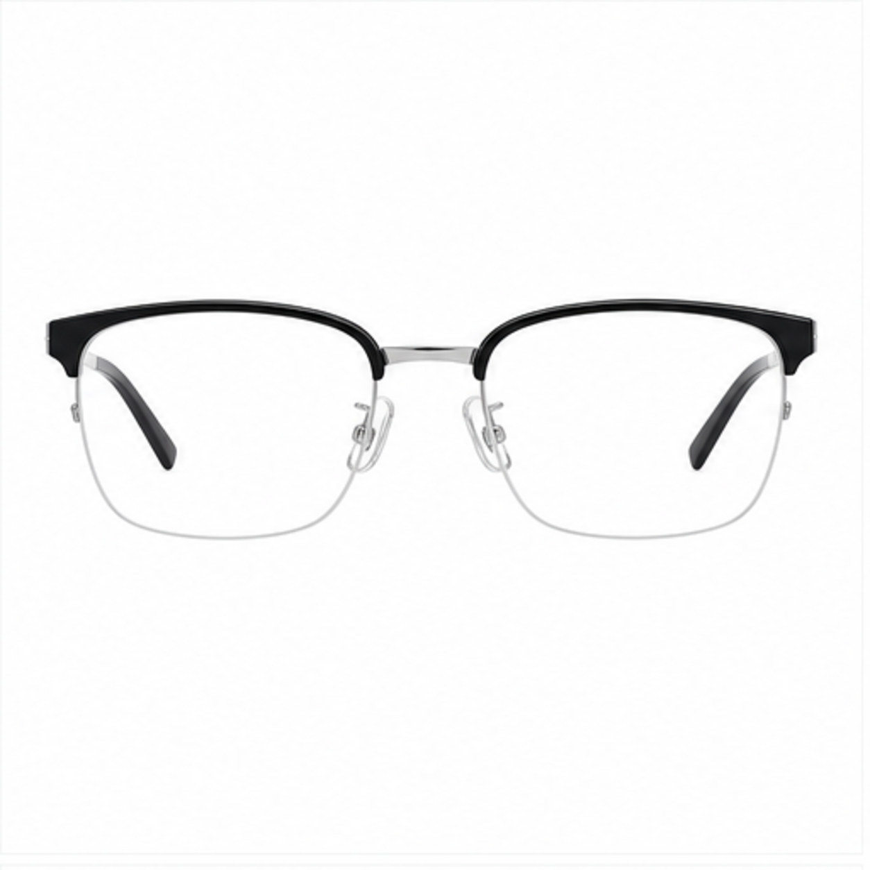 Black/Silver men's TR-and-titanium semi-rimless glasses, front product view