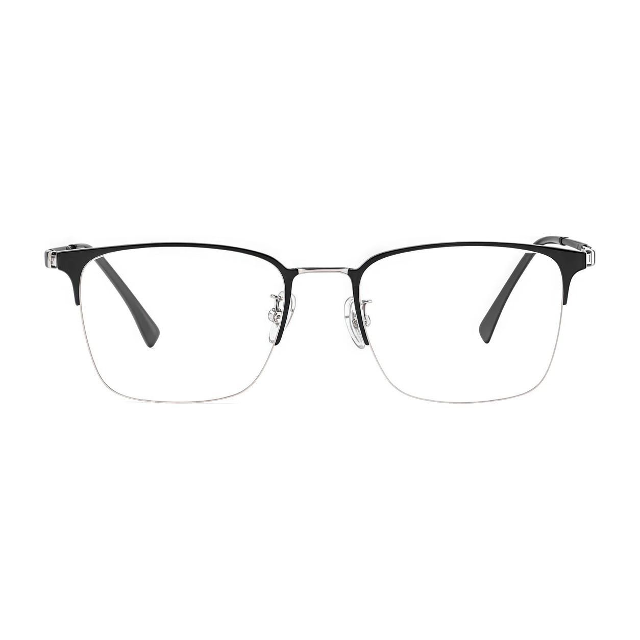 Black/Silver pure titanium semi-rimless eyeglass frame, front product view