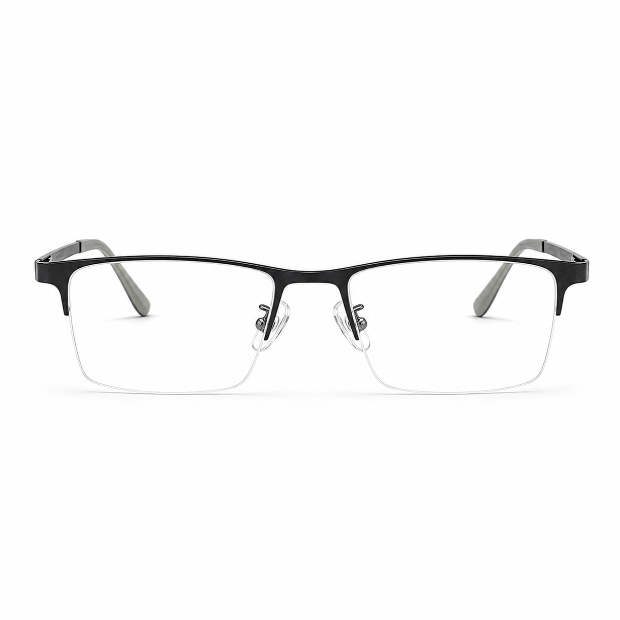 Black/Silver rectangular semi-rimless glasses, front product view