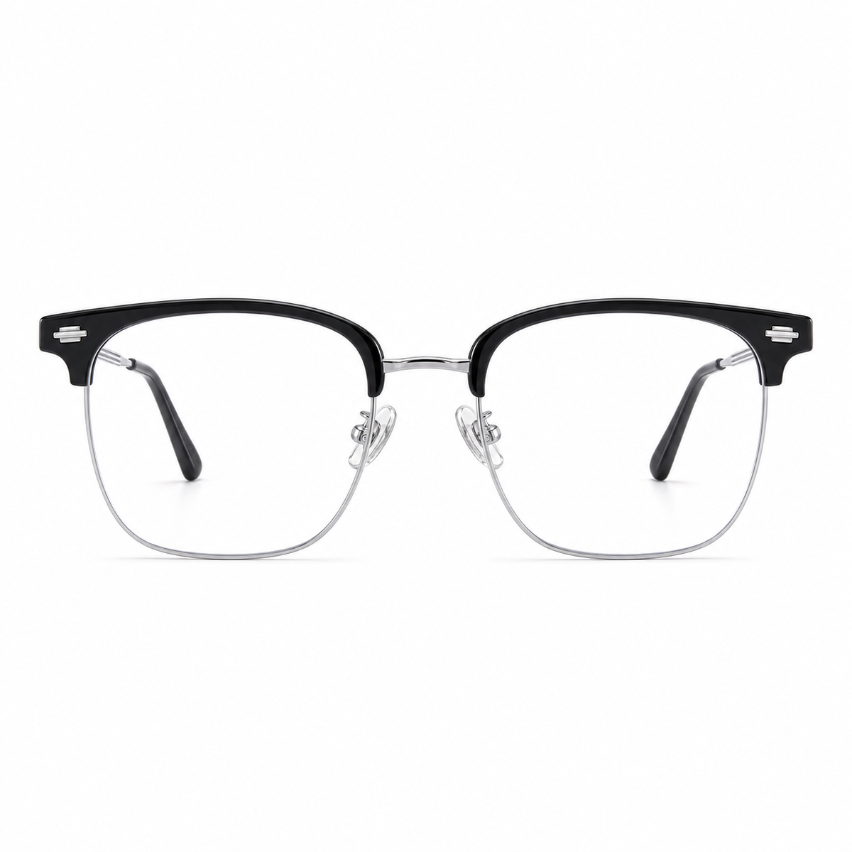 Black/Silver TR brow semi-rimless glasses, front product view