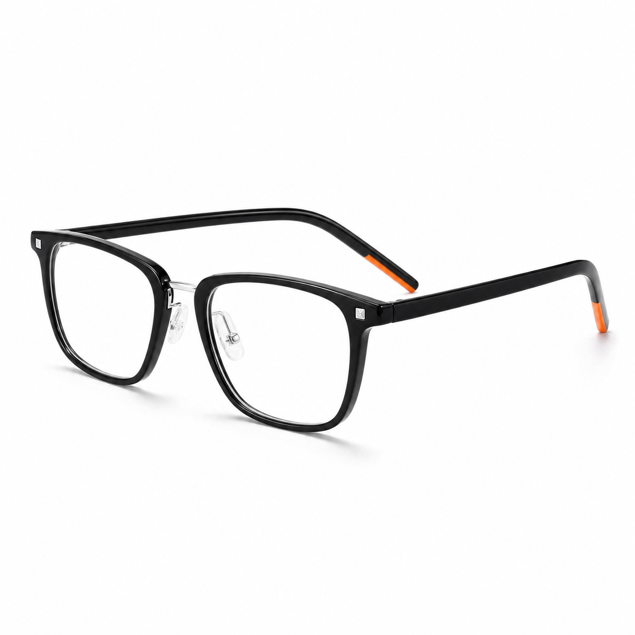 Black&Silver ultra-light acetate full-rim glasses, 45-degree product view