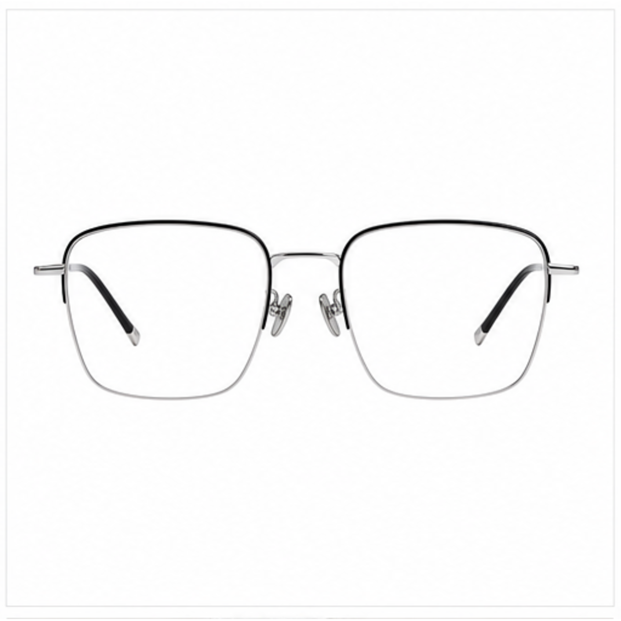Black/Silver unisex business titanium semi-rimless glasses, front product view