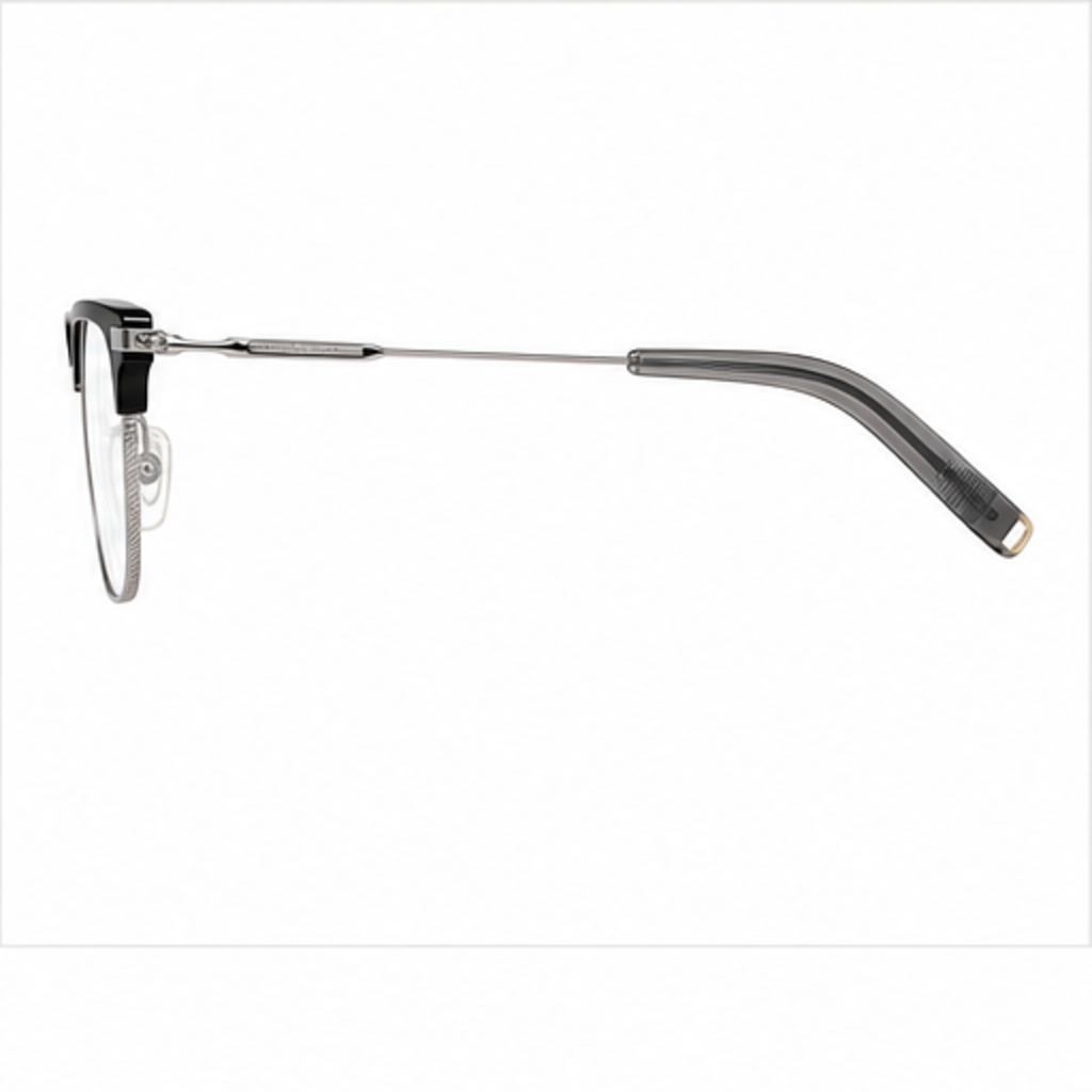 Black/Silver unisex vintage classic pure titanium semi-rimless glasses, side-profile product view