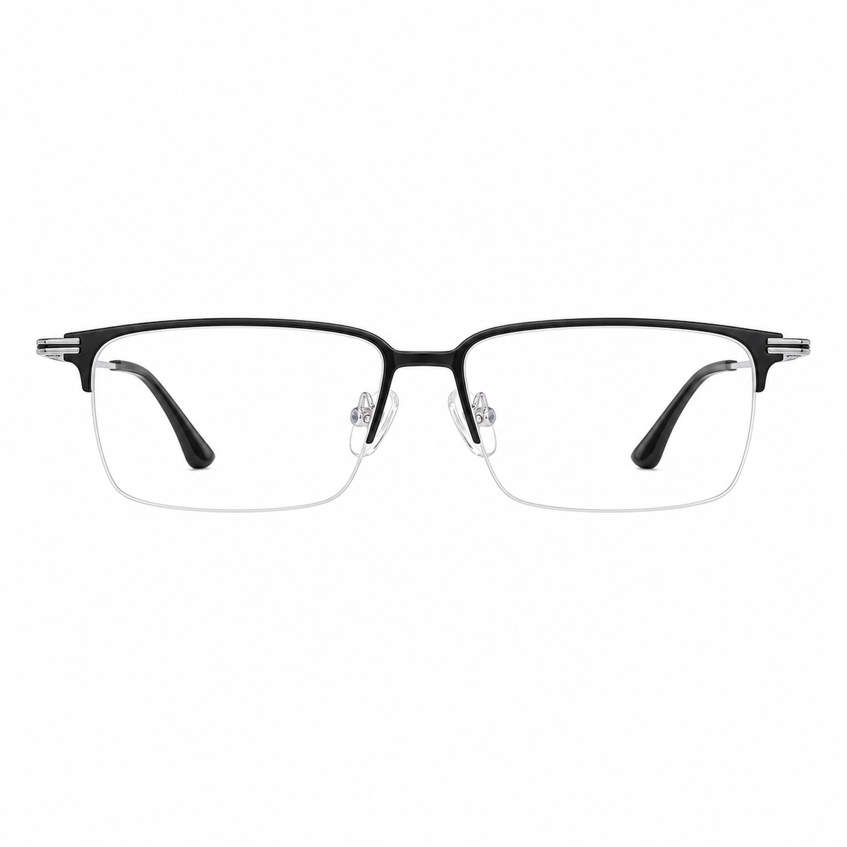 Black/Silver vintage classic pure-titanium semi-rimless glasses, front product view