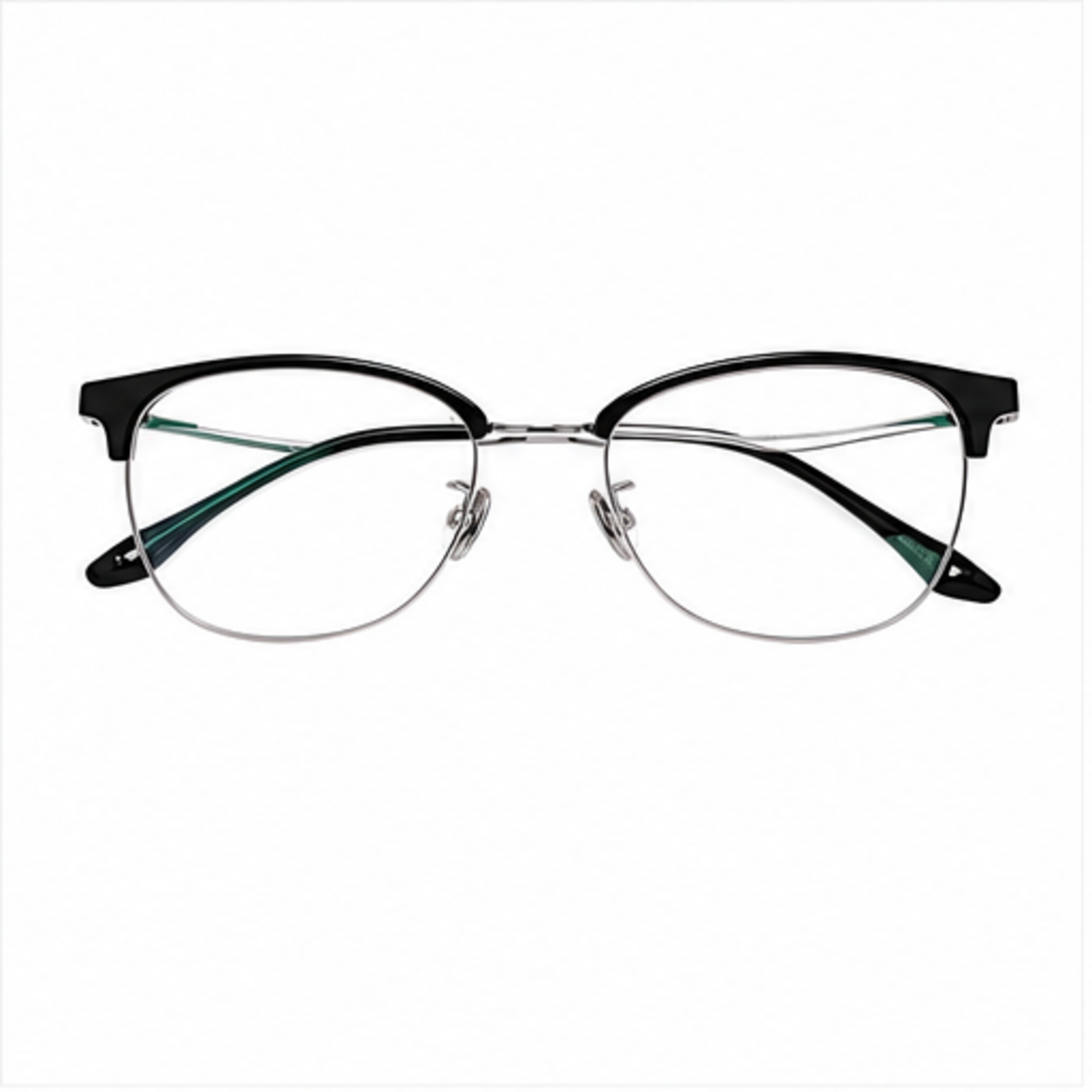 Black/Silver unisex vintage TR-and-titanium semi-rimless glasses, front product view