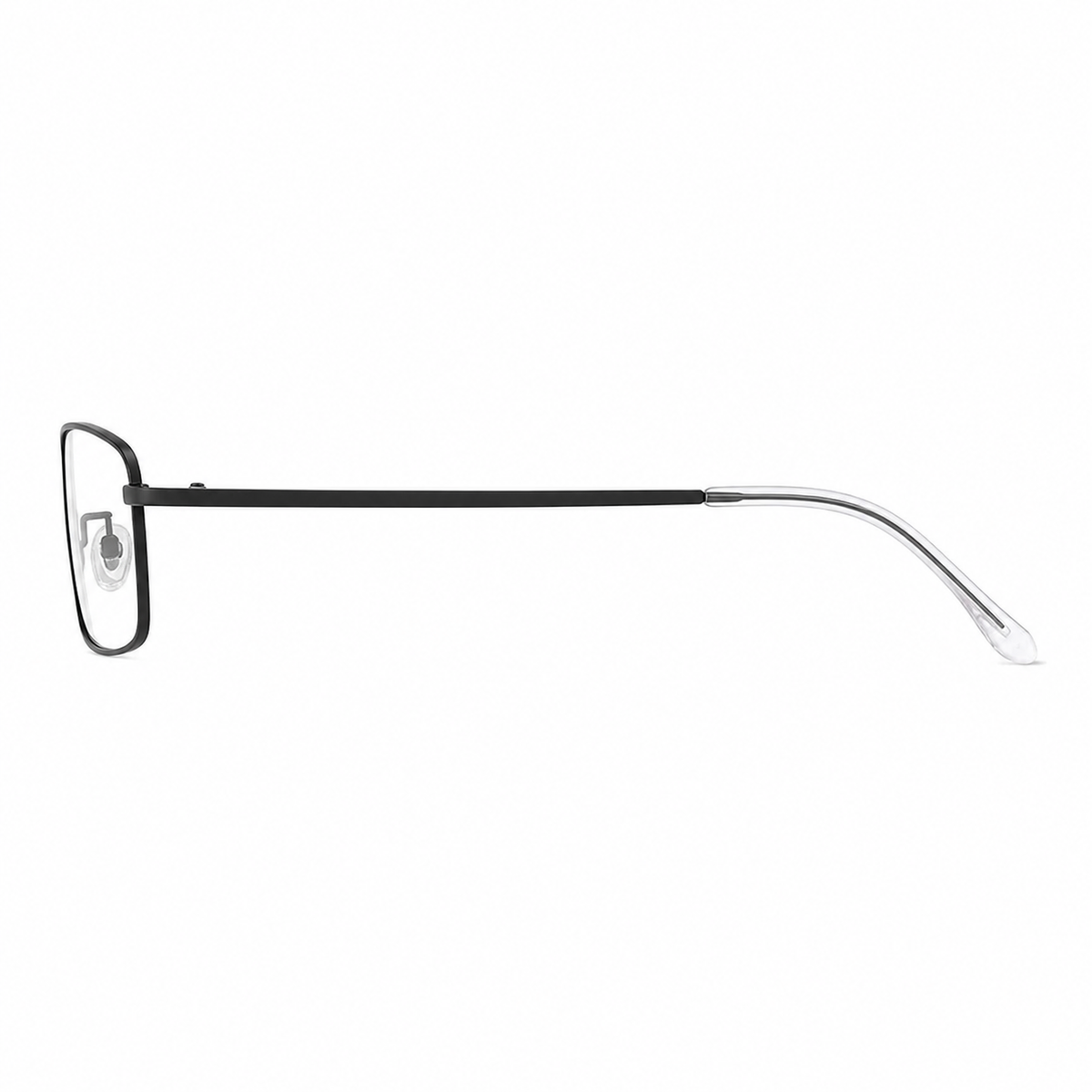 Black ultra-light alloy rectangular full-rim frame, side-profile product view