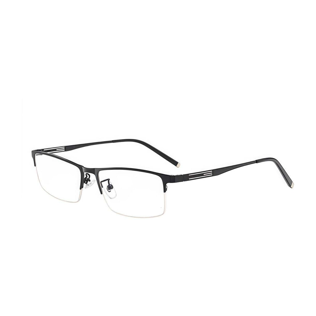 Black titanium-alloy rectangular semi-rimless glasses, 45-degree product view
