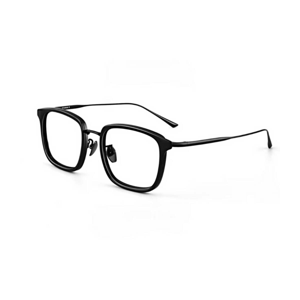 Black titanium and TR square full-rim glasses, 45-degree product view