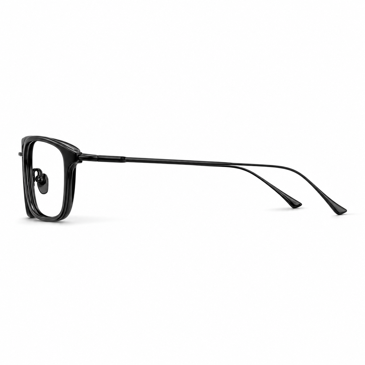 Black titanium and TR square full-rim glasses, side-profile product view
