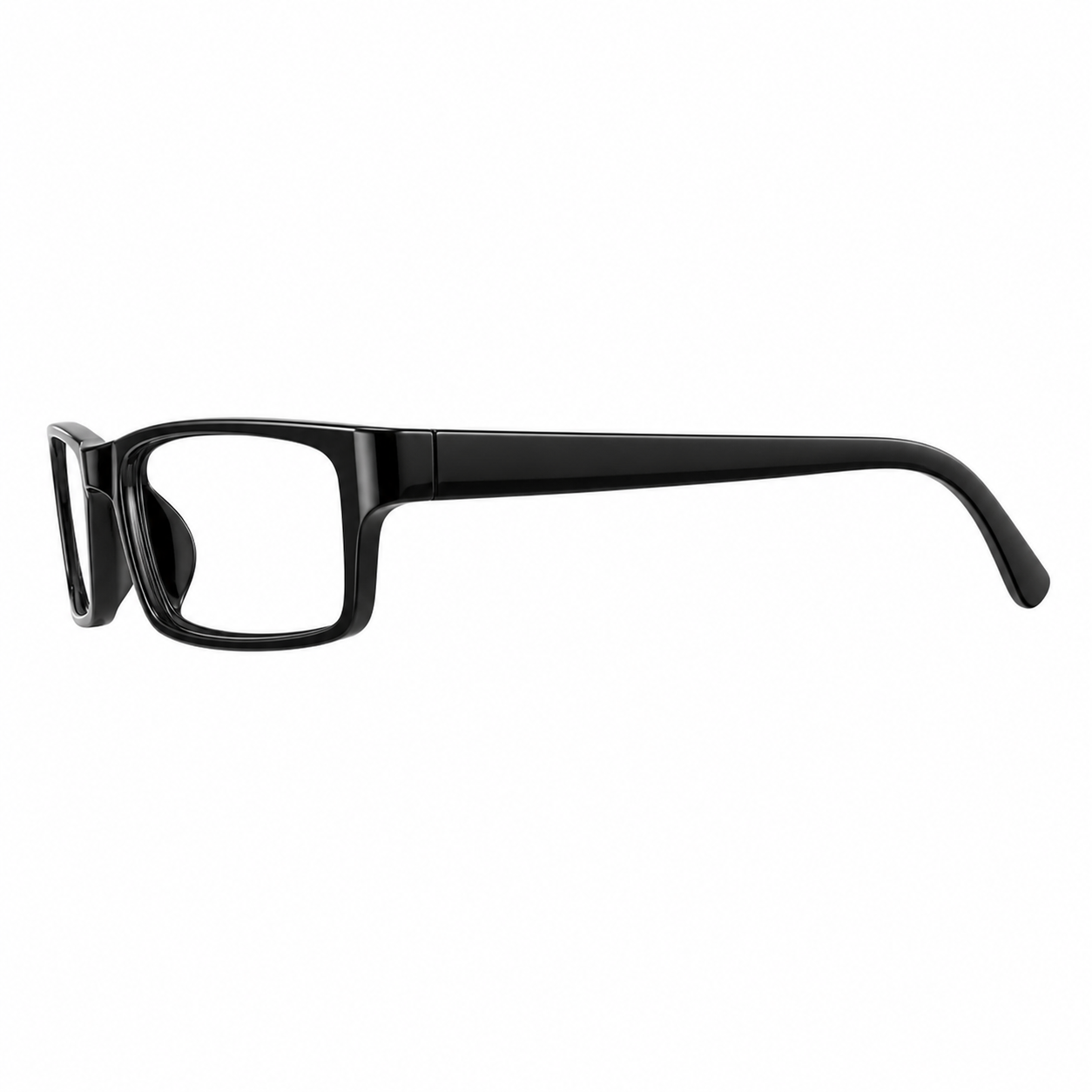 Black TR90 square full-rim glasses, side and temple product view